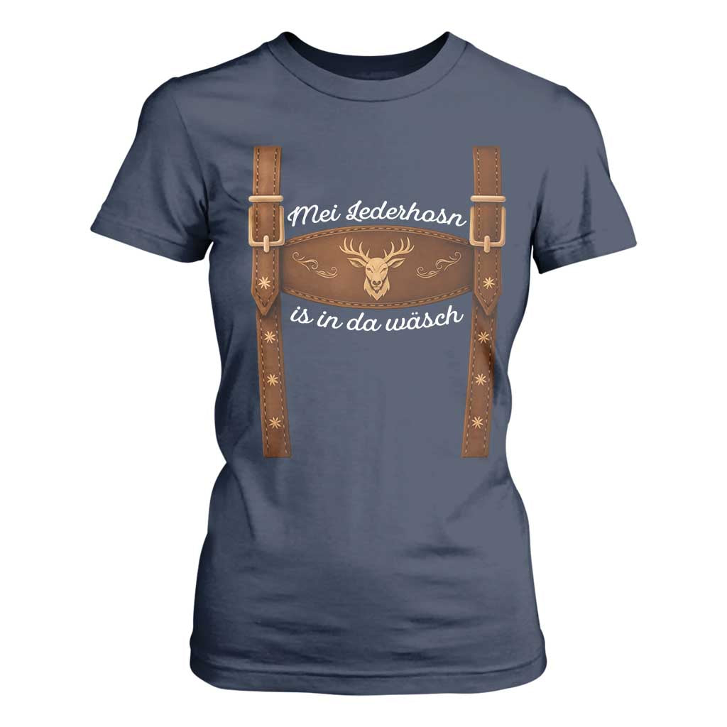 Funny Lederhosen Costume Alternative for Oktoberfest T Shirt For Women Mei Lederhosn Is In Da Wasch TS02 Navy Print Your Wear