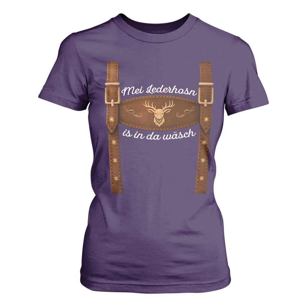 Funny Lederhosen Costume Alternative for Oktoberfest T Shirt For Women Mei Lederhosn Is In Da Wasch TS02 Purple Print Your Wear