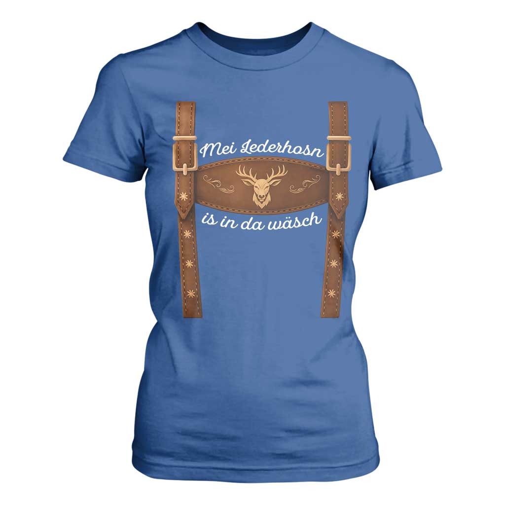 Funny Lederhosen Costume Alternative for Oktoberfest T Shirt For Women Mei Lederhosn Is In Da Wasch TS02 Royal Blue Print Your Wear