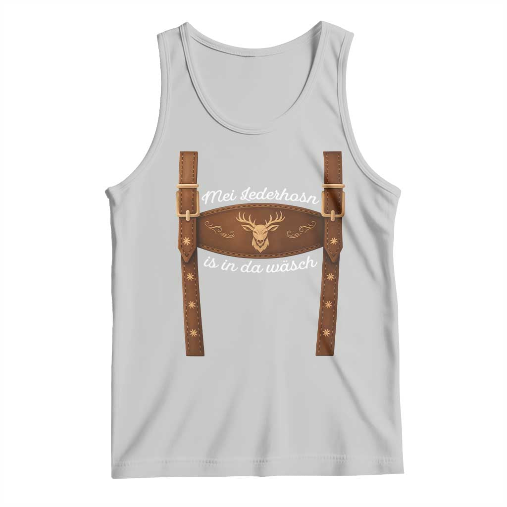 Funny Lederhosen Costume Alternative for Oktoberfest Tank Top Mei Lederhosn Is In Da Wasch TS02 Ash Print Your Wear