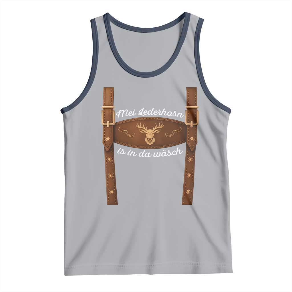 Funny Lederhosen Costume Alternative for Oktoberfest Tank Top Mei Lederhosn Is In Da Wasch TS02 Athletic Heather Navy Print Your Wear