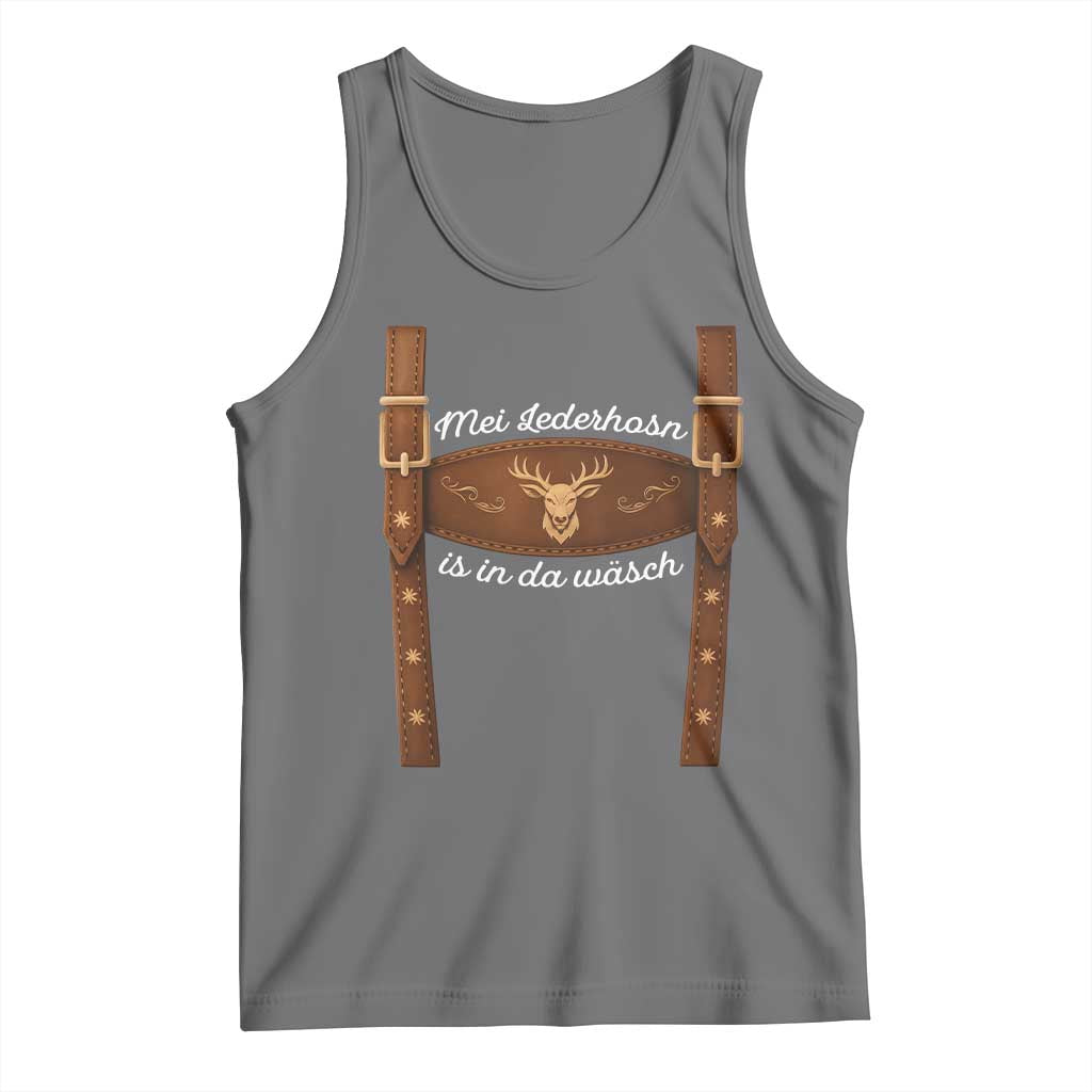 Funny Lederhosen Costume Alternative for Oktoberfest Tank Top Mei Lederhosn Is In Da Wasch TS02 Black Heather Print Your Wear