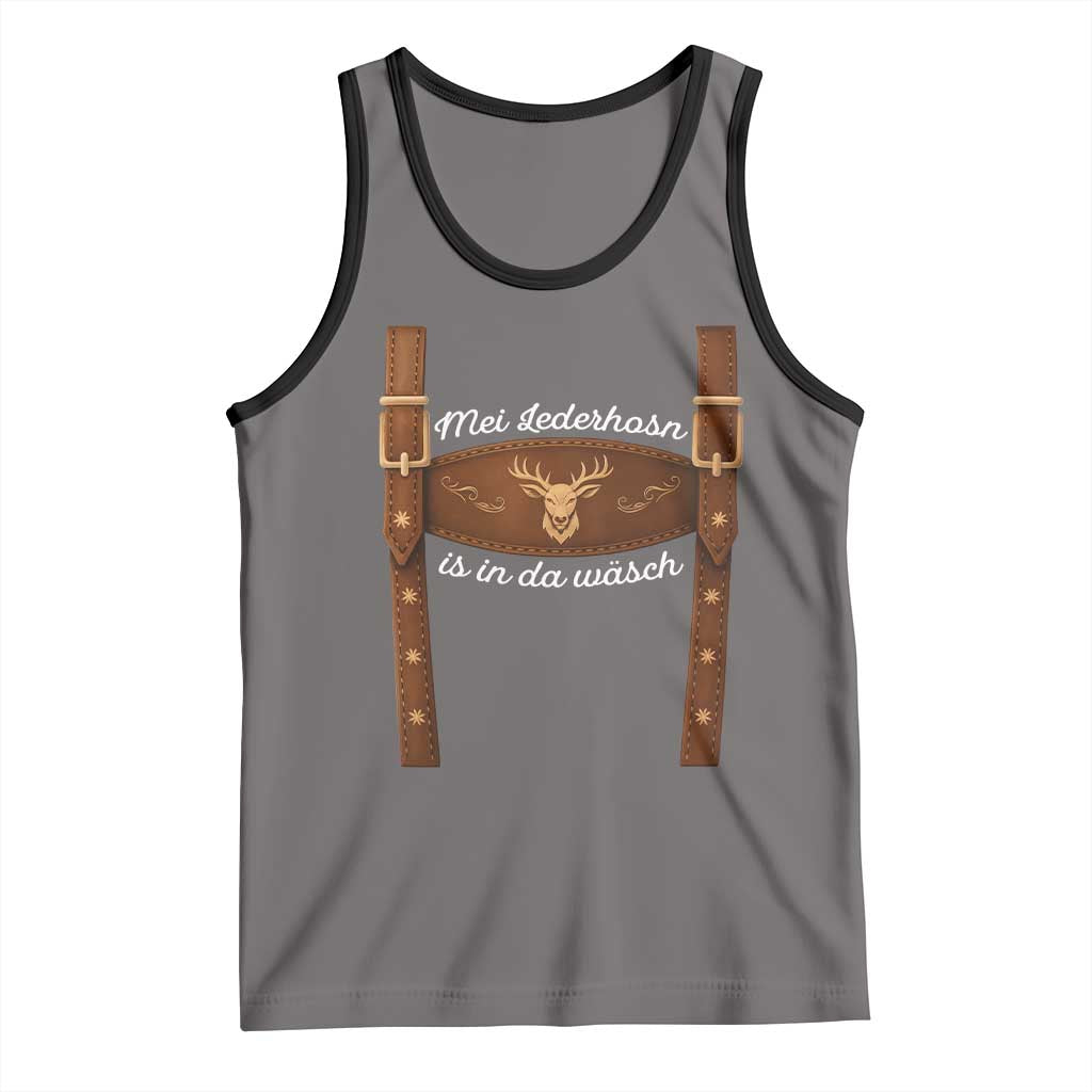 Funny Lederhosen Costume Alternative for Oktoberfest Tank Top Mei Lederhosn Is In Da Wasch TS02 Deep Heather Black Print Your Wear