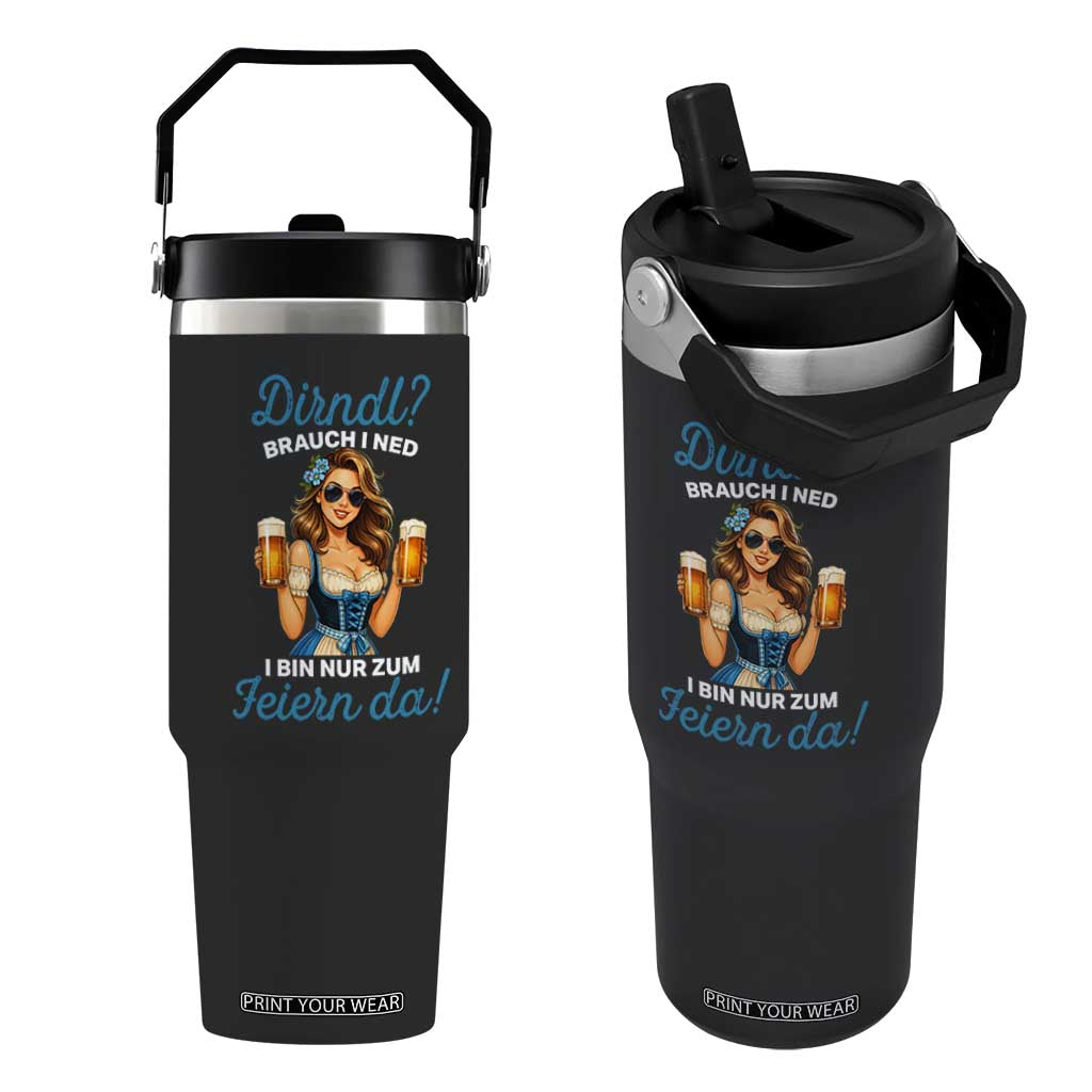Funny Beer Girl Oktoberfest Flip Straw Tumbler Dirndle I Bin Nur Zum Feiern Da Party TS02 One Size: 30 oz Black Print Your Wear