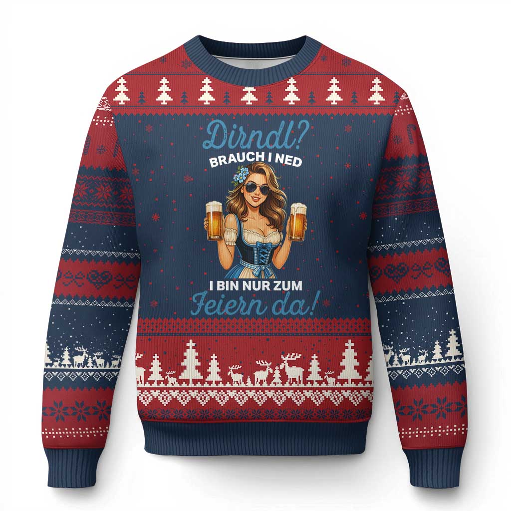Funny Beer Girl Oktoberfest Ugly Christmas Sweater Dirndle I Bin Nur Zum Feiern Da Party TS02 Navy Red Print Your Wear