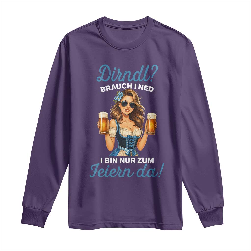 Funny Beer Girl Oktoberfest Long Sleeve Shirt Dirndle I Bin Nur Zum Feiern Da Party TS02 Purple Print Your Wear