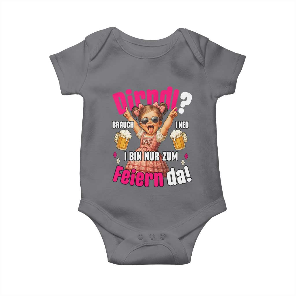 Funny Cute Girl Oktoberfest Baby Onesie Dirndle I Bin Nur Zum Feiern Da Party TS02 Charcoal Print Your Wear
