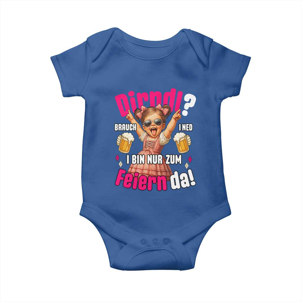 Funny Cute Girl Oktoberfest Baby Onesie Dirndle I Bin Nur Zum Feiern Da Party TS02 Royal Blue Print Your Wear