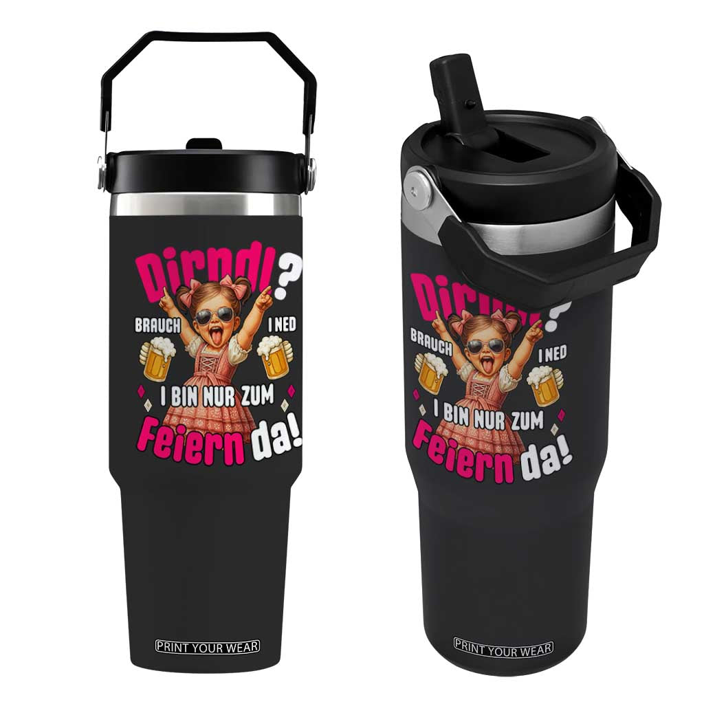Funny Cute Girl Oktoberfest Flip Straw Tumbler Dirndle I Bin Nur Zum Feiern Da Party TS02 One Size: 30 oz Black Print Your Wear