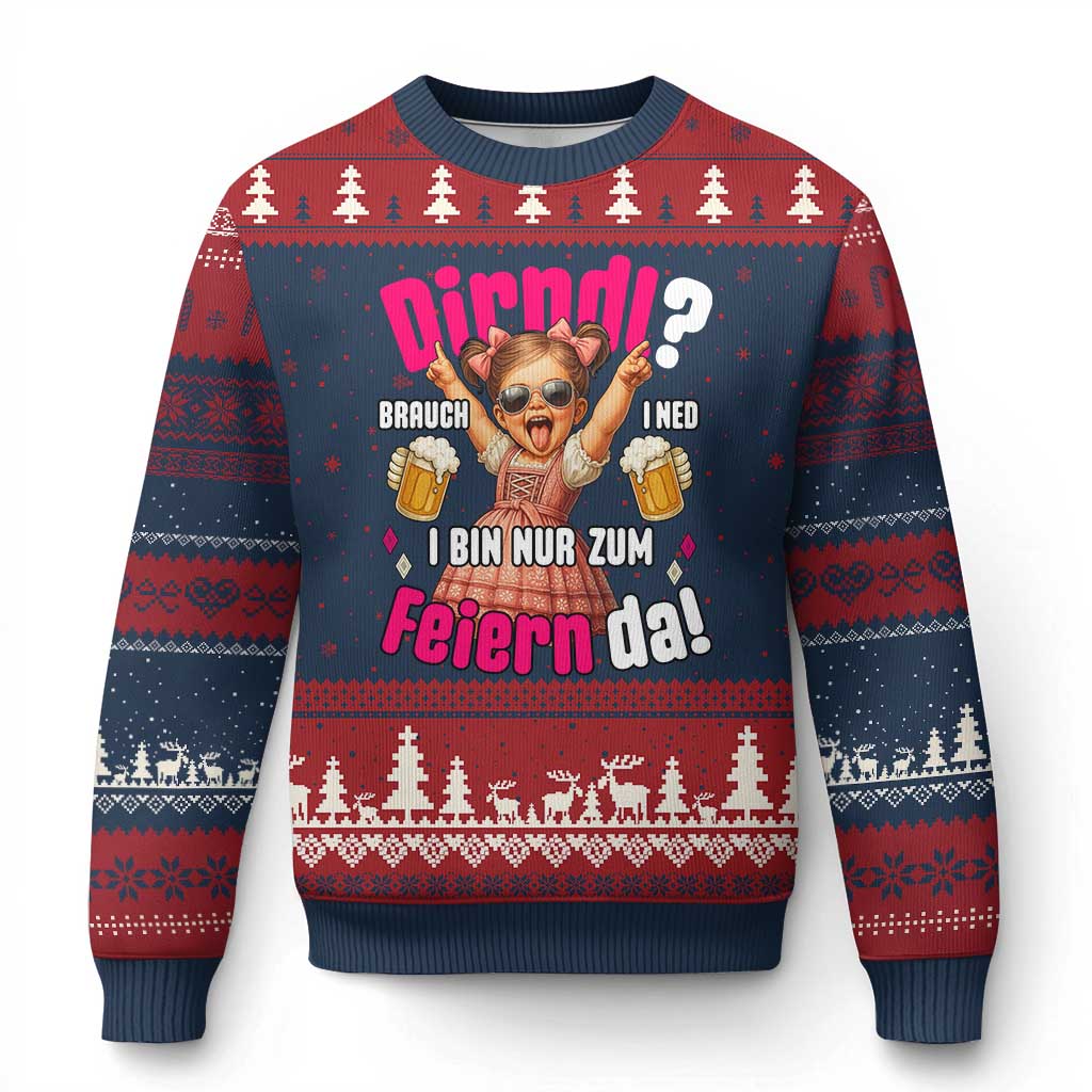 Funny Cute Girl Oktoberfest Ugly Christmas Sweater Dirndle I Bin Nur Zum Feiern Da Party TS02 Navy Red Print Your Wear