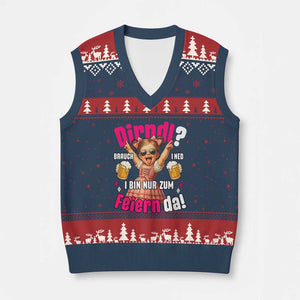 Funny Cute Girl Oktoberfest V-Neck Knit Sweater Vest Dirndle I Bin Nur Zum Feiern Da Party TS02 Navy Red Print Your Wear