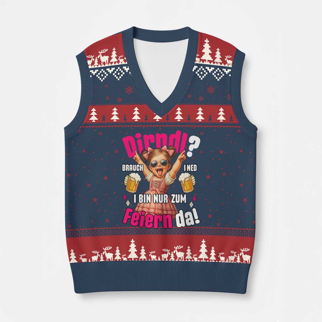 Funny Cute Girl Oktoberfest V-Neck Knit Sweater Vest Dirndle I Bin Nur Zum Feiern Da Party TS02 Navy Red Print Your Wear