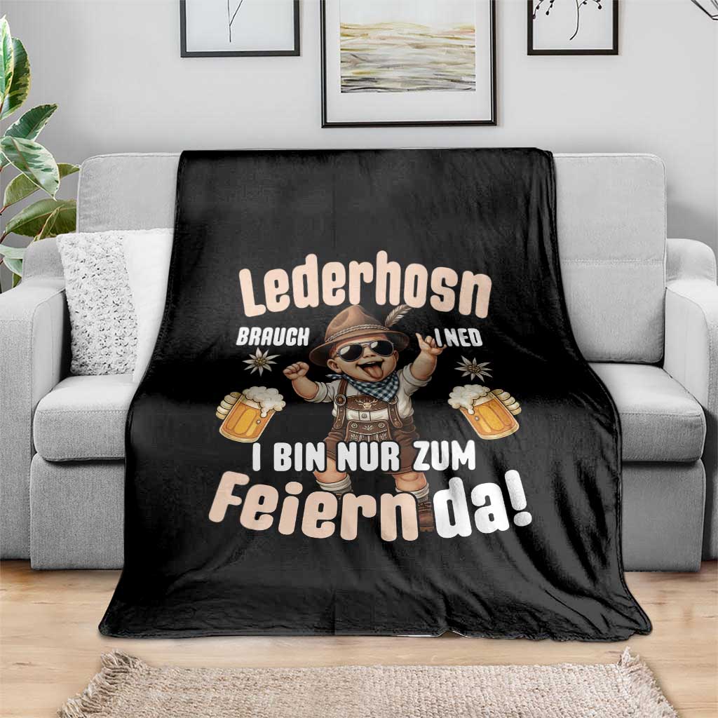 Funny Cute Boy Lederhosen Oktoberfest Throw Blanket Lederhosn I Bin Nur Zum Feiern Da Party TS02 Print Your Wear