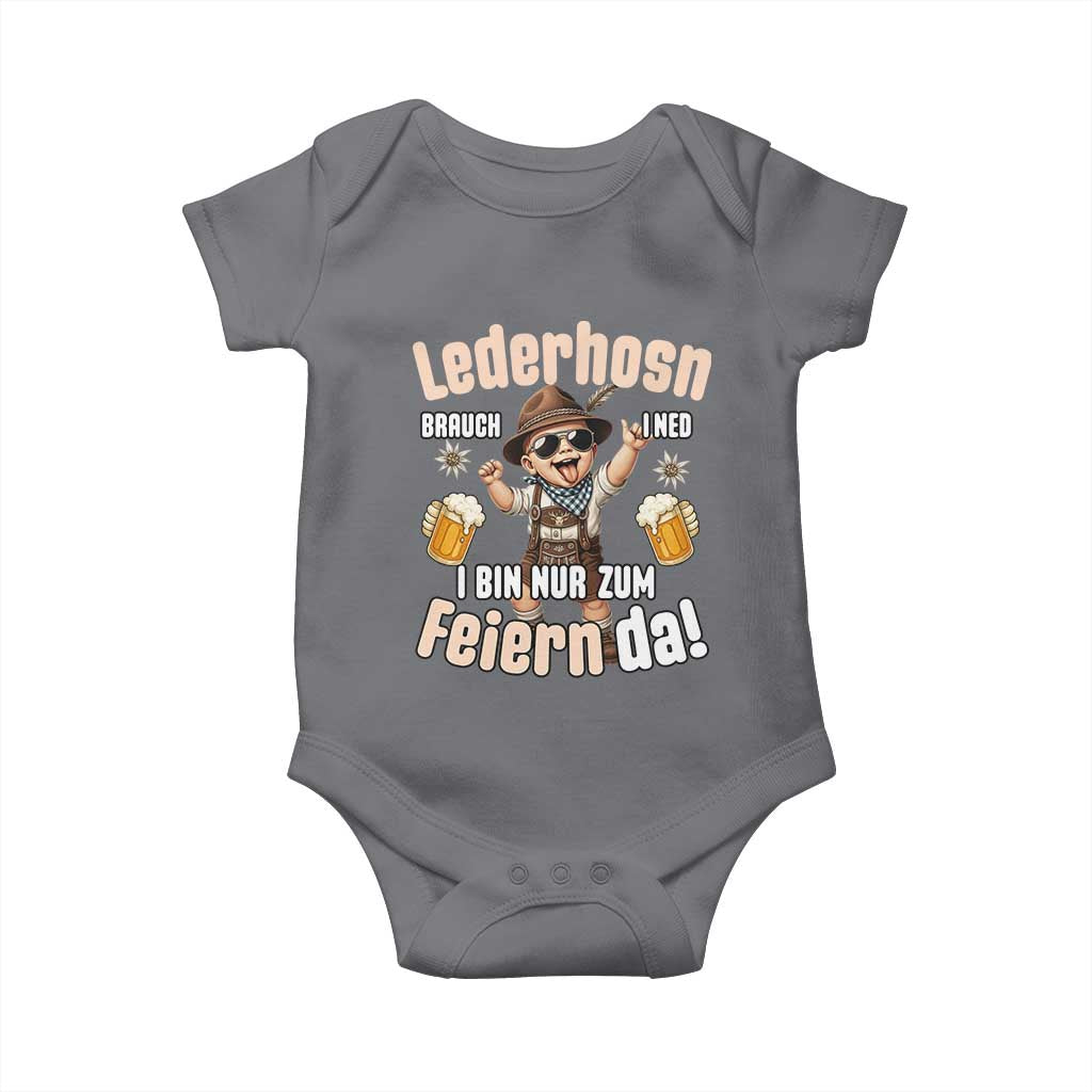 Funny Cute Boy Lederhosen Oktoberfest Baby Onesie Lederhosn I Bin Nur Zum Feiern Da Party TS02 Charcoal Print Your Wear