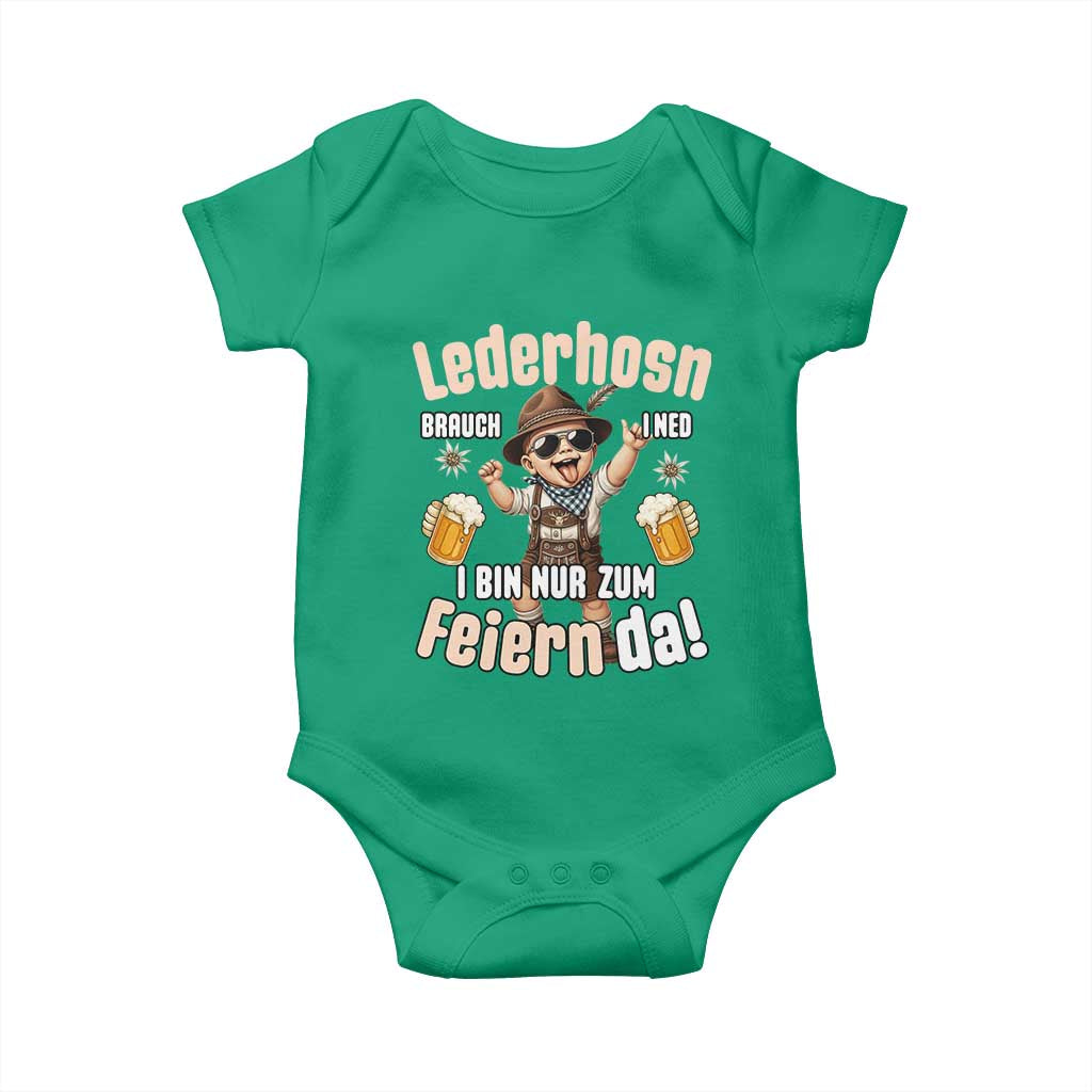 Funny Cute Boy Lederhosen Oktoberfest Baby Onesie Lederhosn I Bin Nur Zum Feiern Da Party TS02 Irish Green Print Your Wear