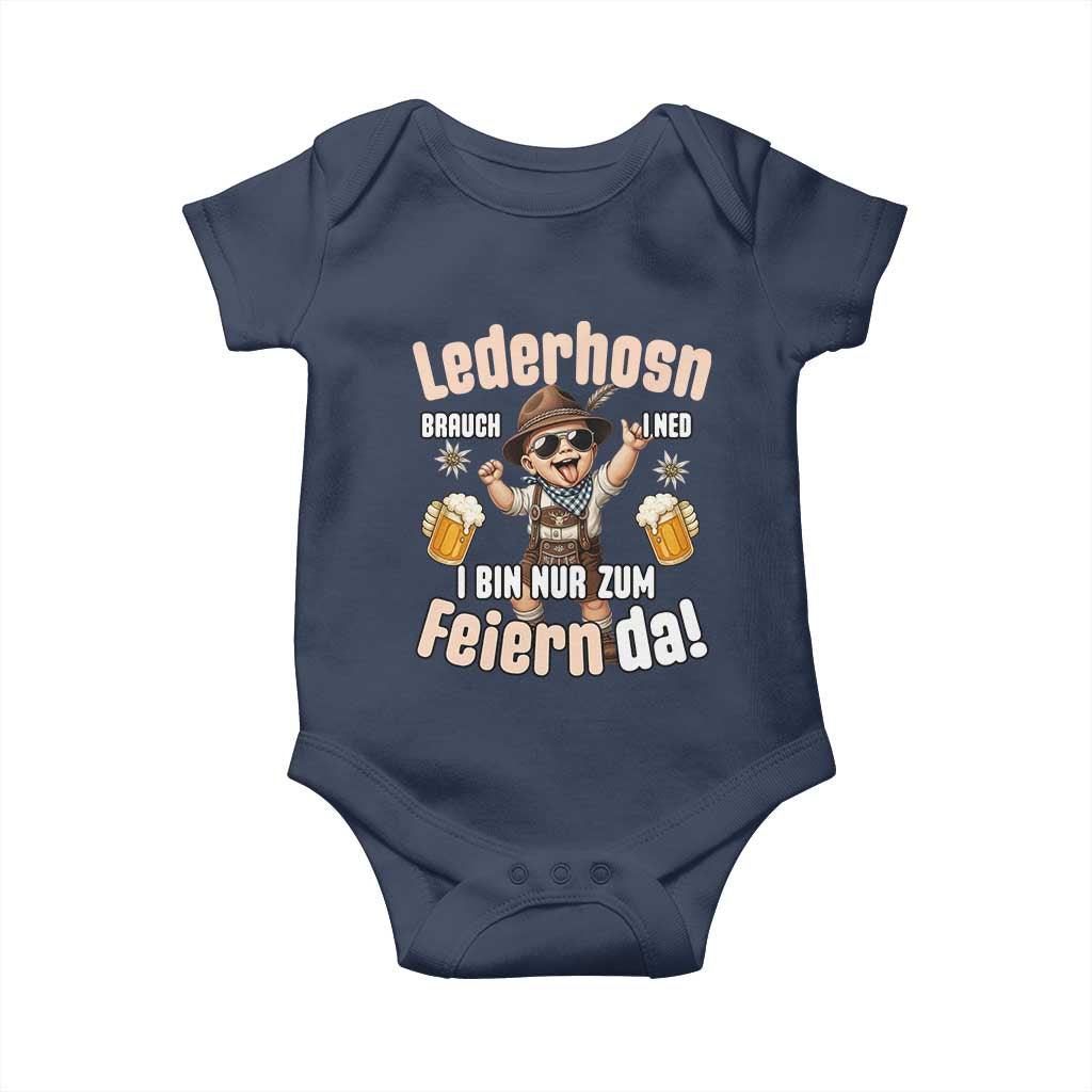Funny Cute Boy Lederhosen Oktoberfest Baby Onesie Lederhosn I Bin Nur Zum Feiern Da Party TS02 Navy Print Your Wear