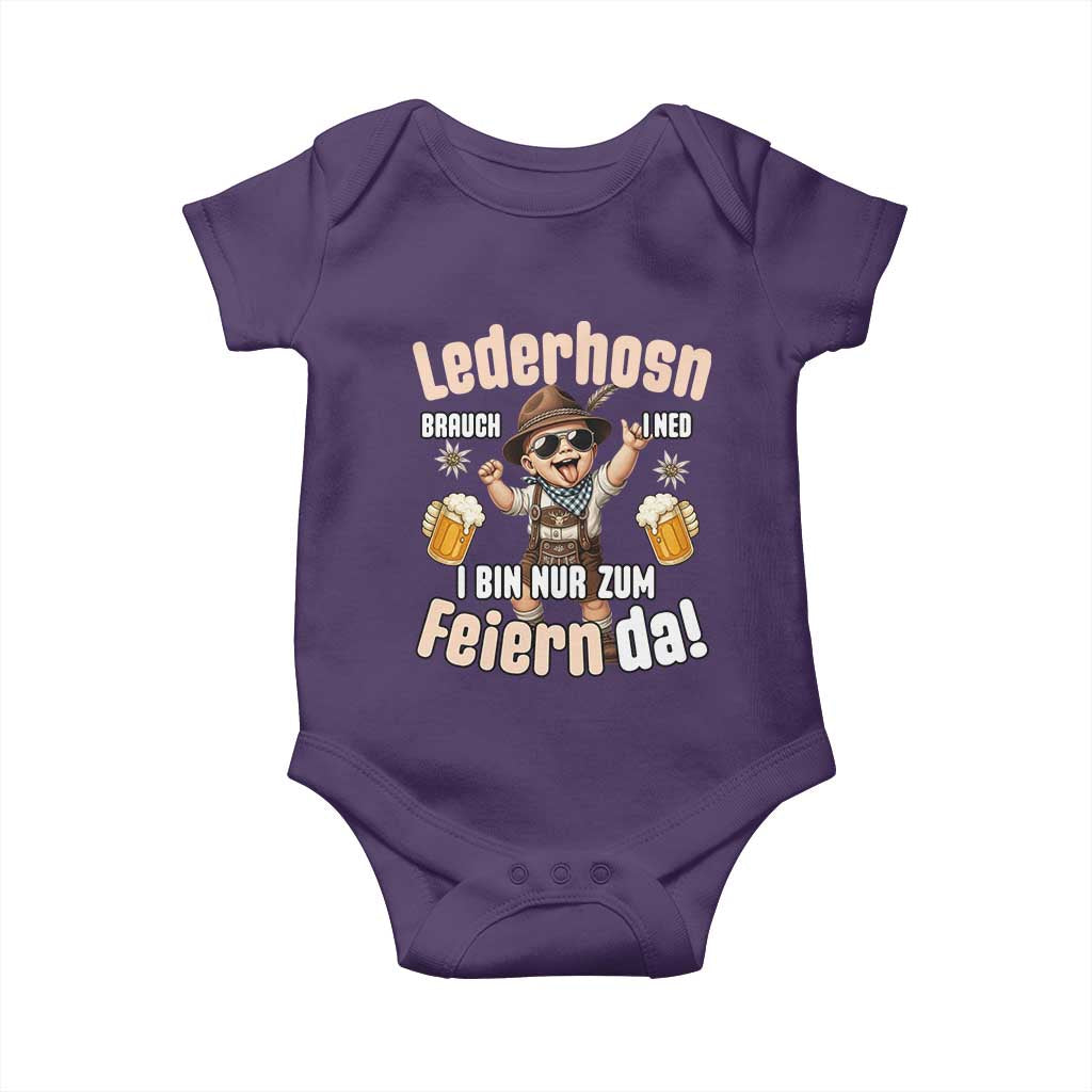 Funny Cute Boy Lederhosen Oktoberfest Baby Onesie Lederhosn I Bin Nur Zum Feiern Da Party TS02 Purple Print Your Wear