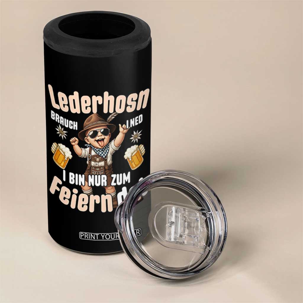 Funny Cute Boy Lederhosen Oktoberfest 4 in 1 Can Cooler Tumbler Lederhosn I Bin Nur Zum Feiern Da Party TS02 Print Your Wear