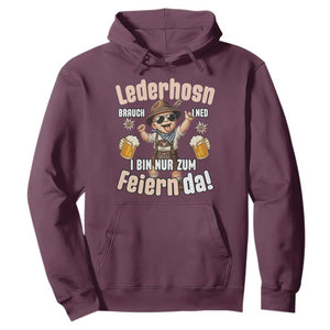 Funny Cute Boy Lederhosen Oktoberfest Hoodie Lederhosn I Bin Nur Zum Feiern Da Party TS02 Maroon Print Your Wear