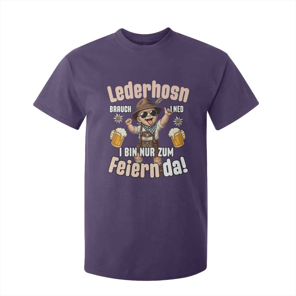 Funny Cute Boy Lederhosen Oktoberfest T Shirt For Kid Lederhosn I Bin Nur Zum Feiern Da Party TS02 Purple Print Your Wear