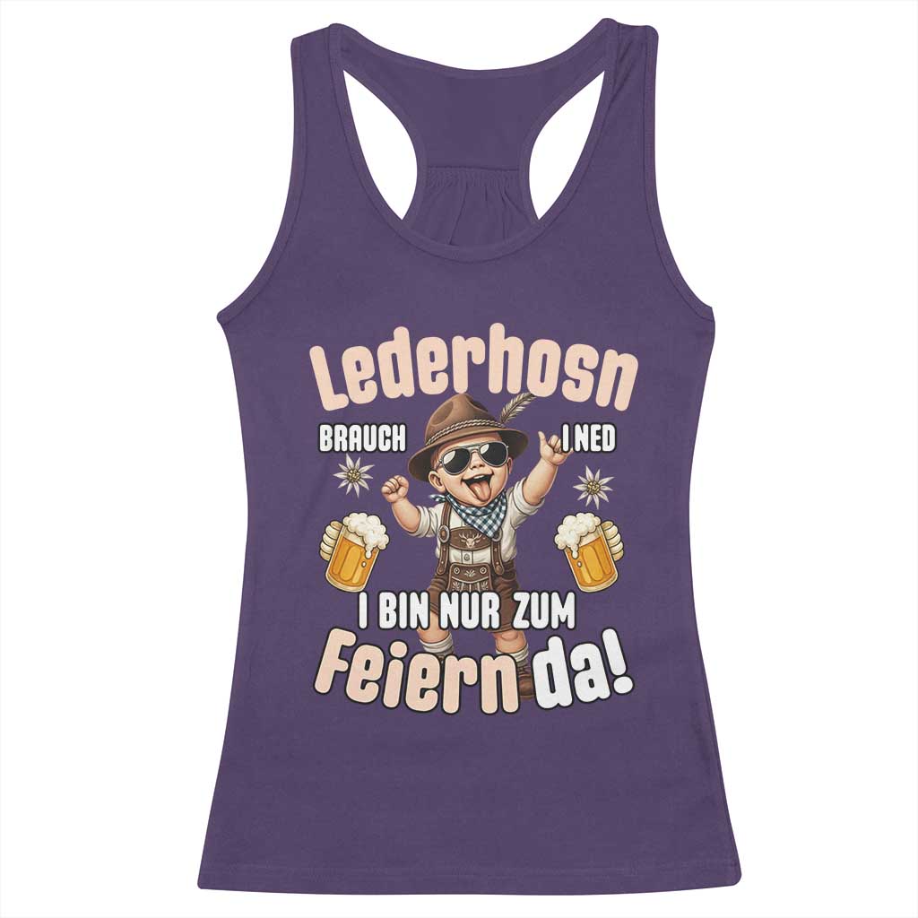 Funny Cute Boy Lederhosen Oktoberfest Racerback Tank Top Lederhosn I Bin Nur Zum Feiern Da Party TS02 Purple Print Your Wear