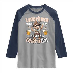 Funny Cute Boy Lederhosen Oktoberfest Raglan Shirt Lederhosn I Bin Nur Zum Feiern Da Party TS02 Sport Gray Navy Print Your Wear