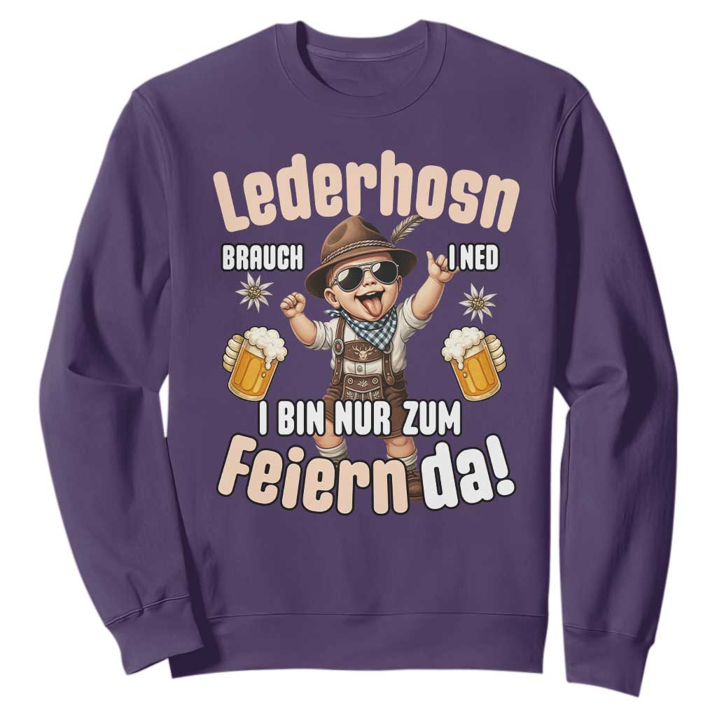 Funny Cute Boy Lederhosen Oktoberfest Sweatshirt Lederhosn I Bin Nur Zum Feiern Da Party TS02 Purple Print Your Wear
