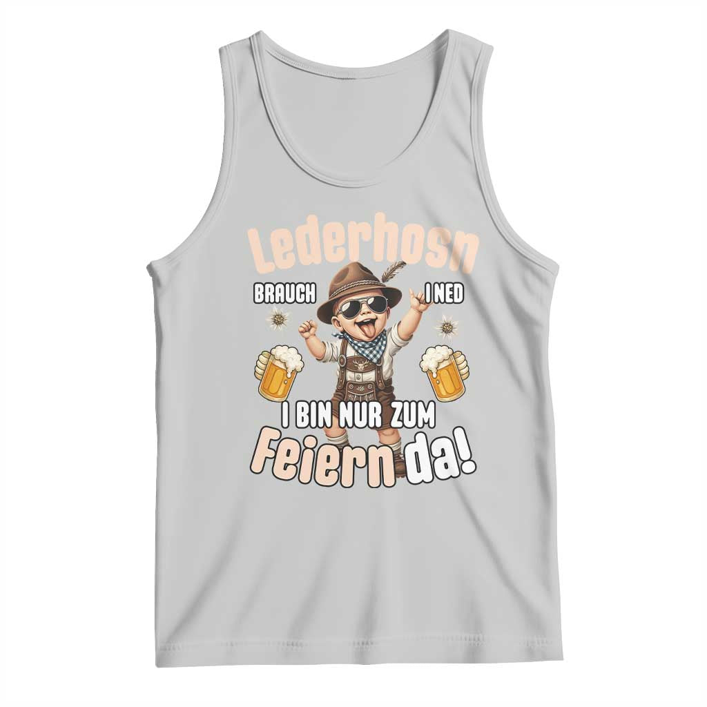 Funny Cute Boy Lederhosen Oktoberfest Tank Top Lederhosn I Bin Nur Zum Feiern Da Party TS02 Ash Print Your Wear