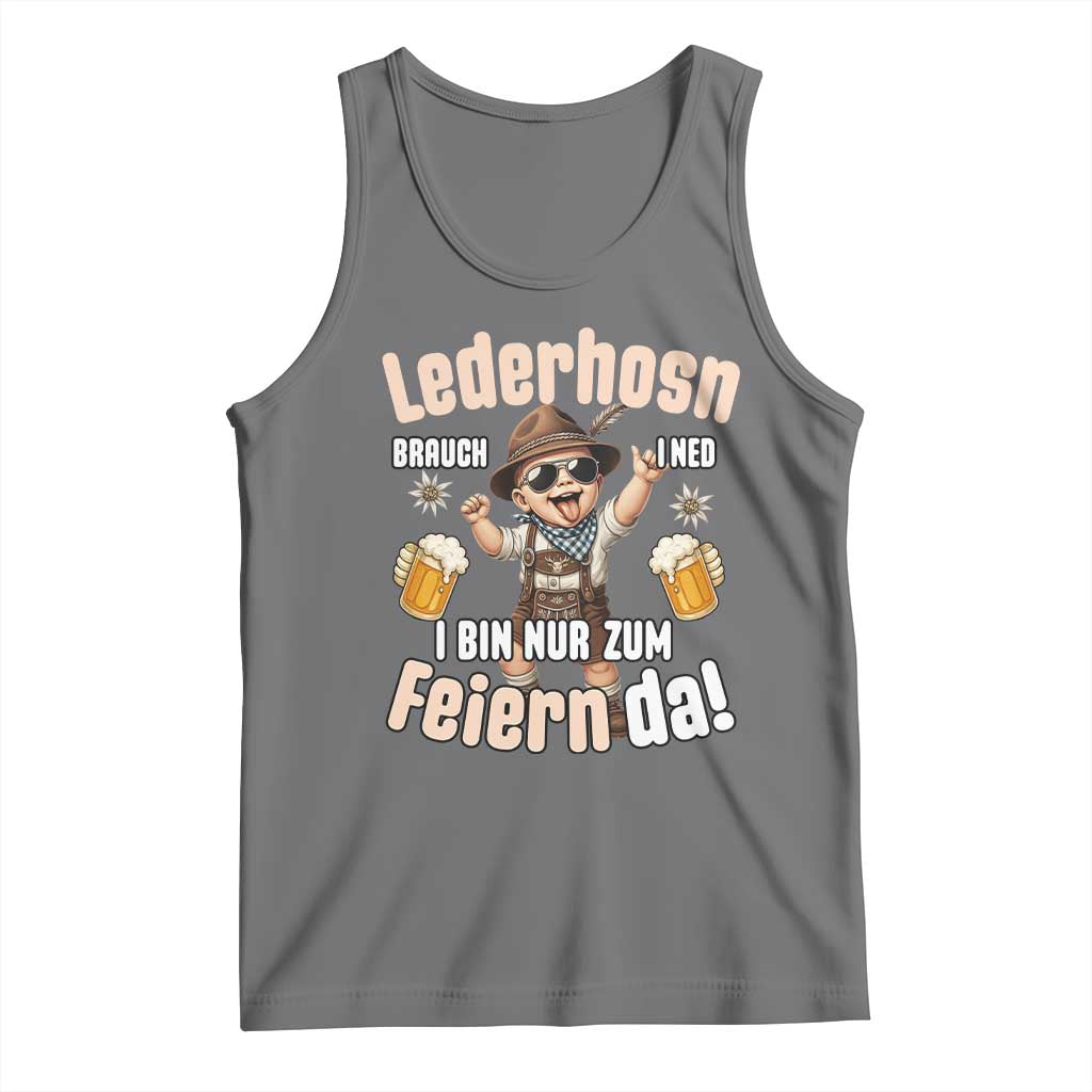 Funny Cute Boy Lederhosen Oktoberfest Tank Top Lederhosn I Bin Nur Zum Feiern Da Party TS02 Black Heather Print Your Wear
