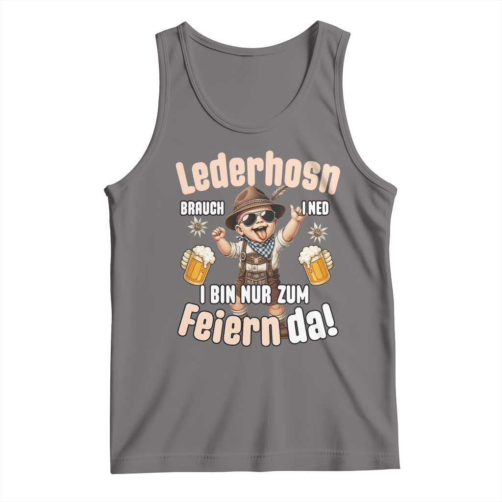 Funny Cute Boy Lederhosen Oktoberfest Tank Top Lederhosn I Bin Nur Zum Feiern Da Party TS02 Deep Heather Print Your Wear