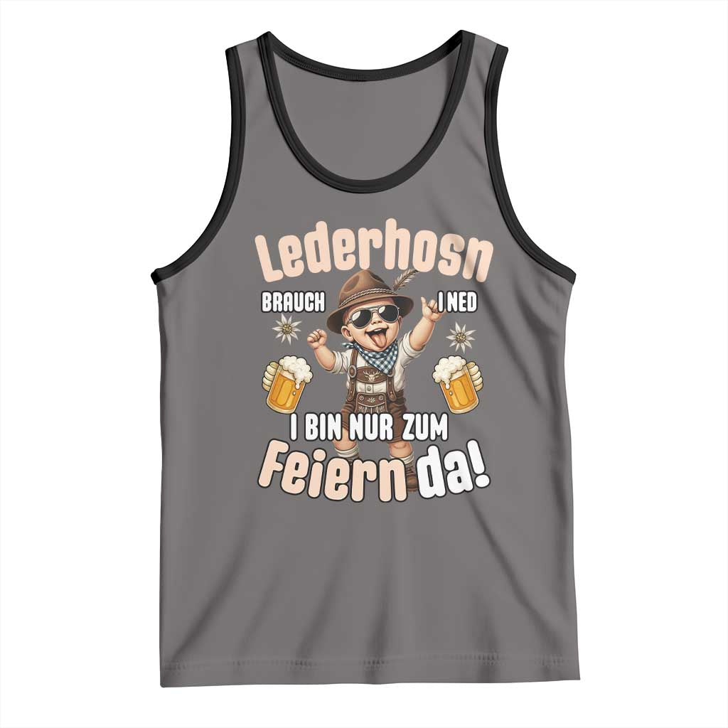 Funny Cute Boy Lederhosen Oktoberfest Tank Top Lederhosn I Bin Nur Zum Feiern Da Party TS02 Deep Heather Black Print Your Wear