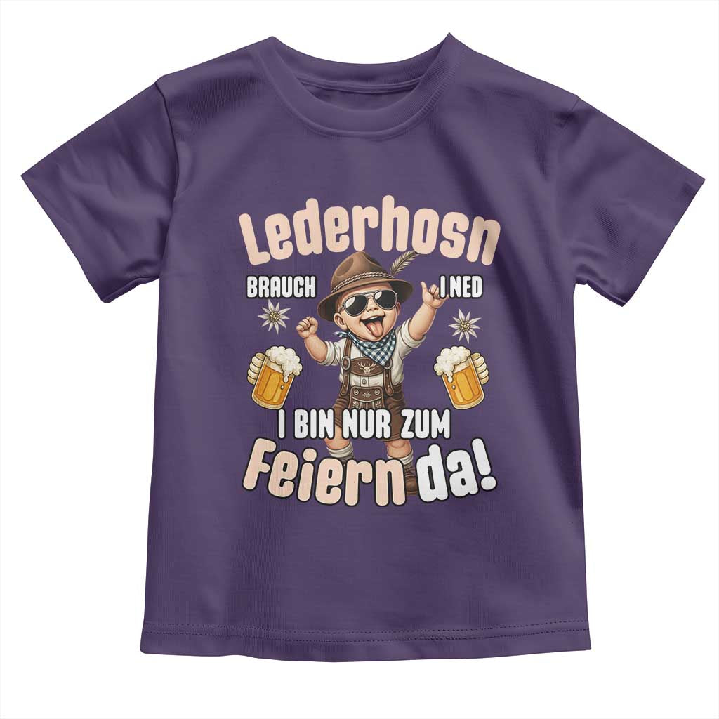Funny Cute Boy Lederhosen Oktoberfest Toddler T Shirt Lederhosn I Bin Nur Zum Feiern Da Party TS02 Purple Print Your Wear