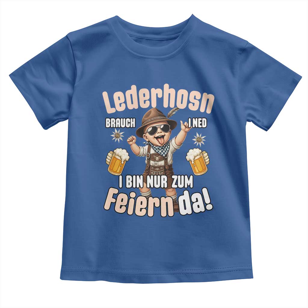 Funny Cute Boy Lederhosen Oktoberfest Toddler T Shirt Lederhosn I Bin Nur Zum Feiern Da Party TS02 Royal Blue Print Your Wear
