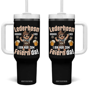 Funny Cute Boy Lederhosen Oktoberfest Tumbler With Handle Lederhosn I Bin Nur Zum Feiern Da Party TS02 One Size: 40 oz Black Print Your Wear