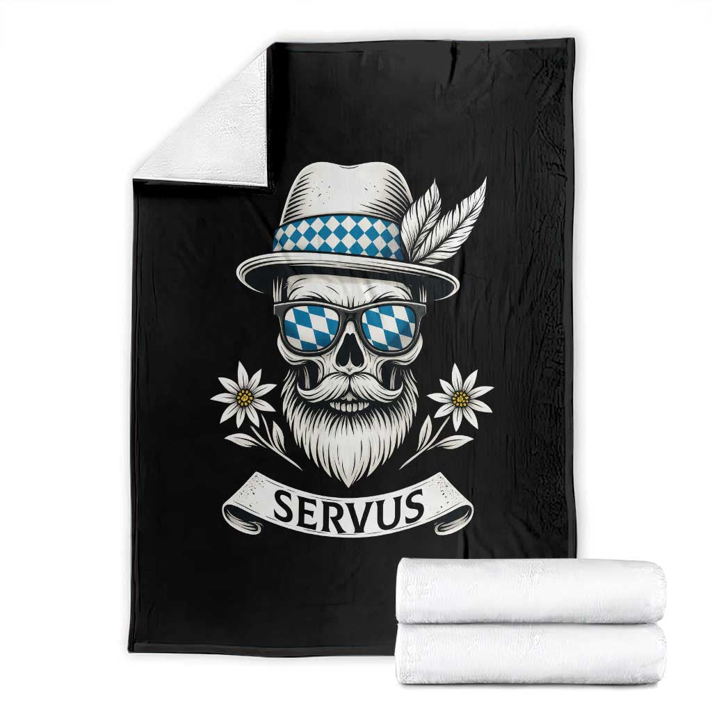 Bavarian Skull Servus Oktoberfest Throw Blanket Cool Alpine Hat Tyrolean German Tradition Style TS02 Black Print Your Wear