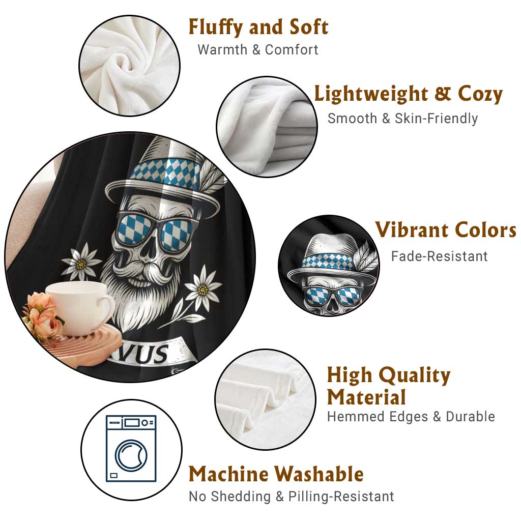 Bavarian Skull Servus Oktoberfest Throw Blanket Cool Alpine Hat Tyrolean German Tradition Style TS02 Print Your Wear