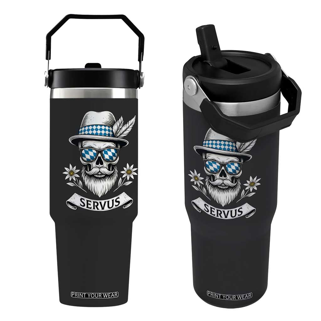 Bavarian Skull Servus Oktoberfest Flip Straw Tumbler Cool Alpine Hat Tyrolean German Tradition Style TS02 One Size: 30 oz Black Print Your Wear