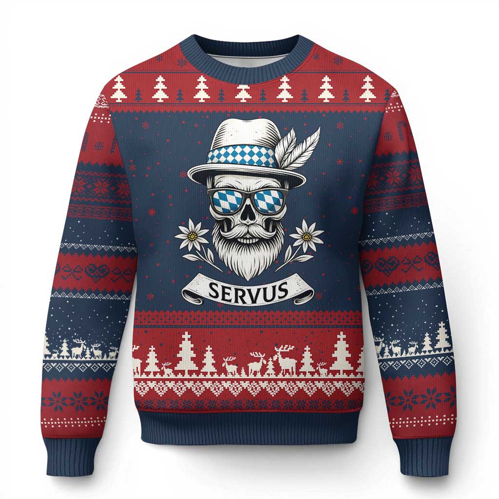 Bavarian Skull Servus Oktoberfest Ugly Christmas Sweater Cool Alpine Hat Tyrolean German Tradition Style TS02 Navy Red Print Your Wear