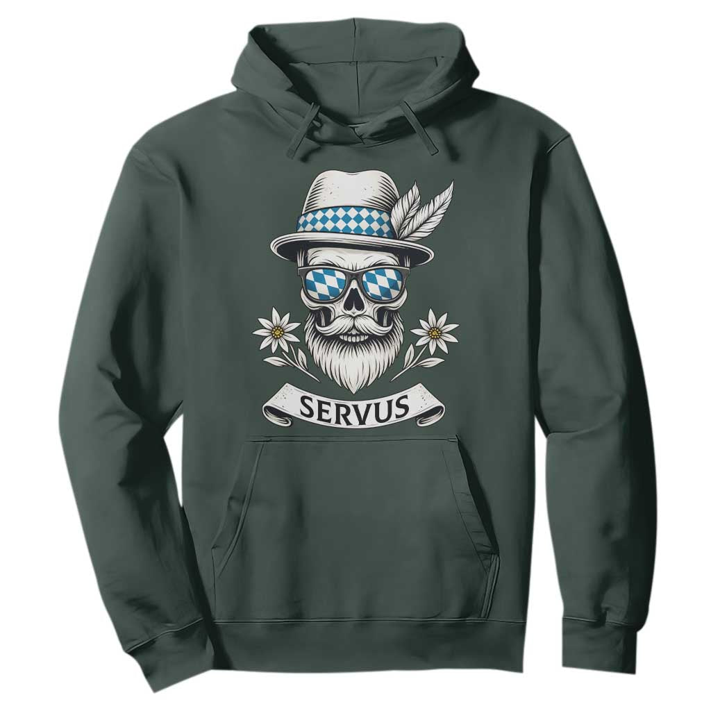 Bavarian Skull Servus Oktoberfest Hoodie Cool Alpine Hat Tyrolean German Tradition Style TS02 Dark Forest Green Print Your Wear