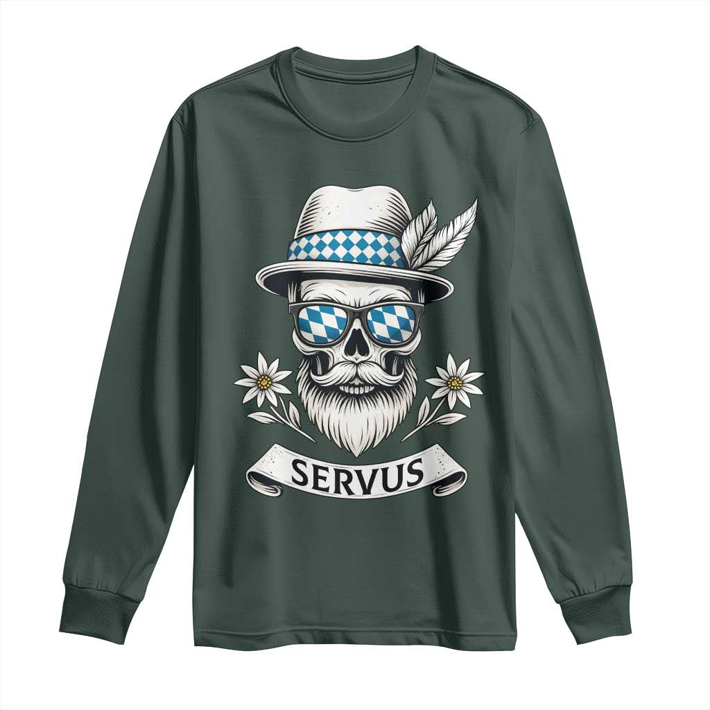 Bavarian Skull Servus Oktoberfest Long Sleeve Shirt Cool Alpine Hat Tyrolean German Tradition Style TS02 Dark Forest Green Print Your Wear