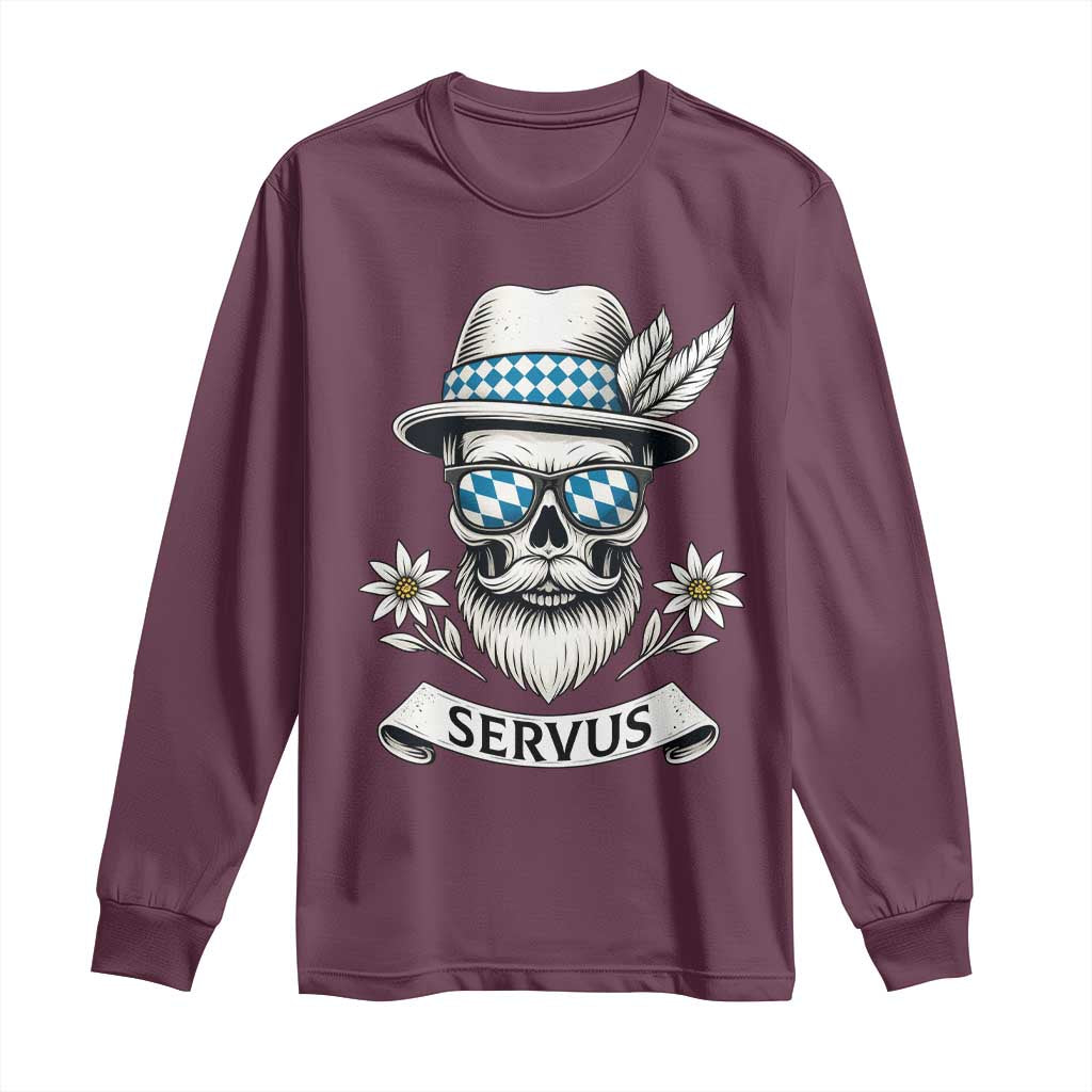 Bavarian Skull Servus Oktoberfest Long Sleeve Shirt Cool Alpine Hat Tyrolean German Tradition Style TS02 Maroon Print Your Wear
