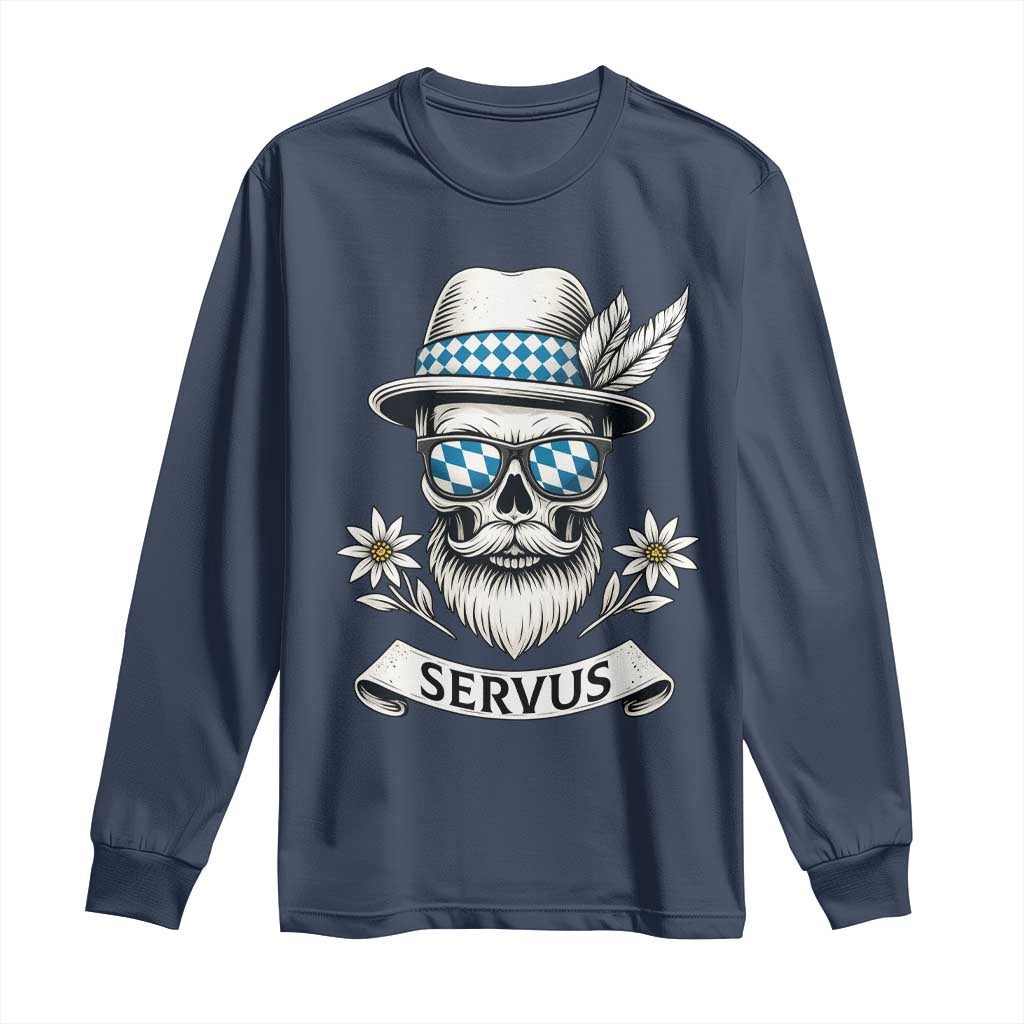 Bavarian Skull Servus Oktoberfest Long Sleeve Shirt Cool Alpine Hat Tyrolean German Tradition Style TS02 Navy Print Your Wear