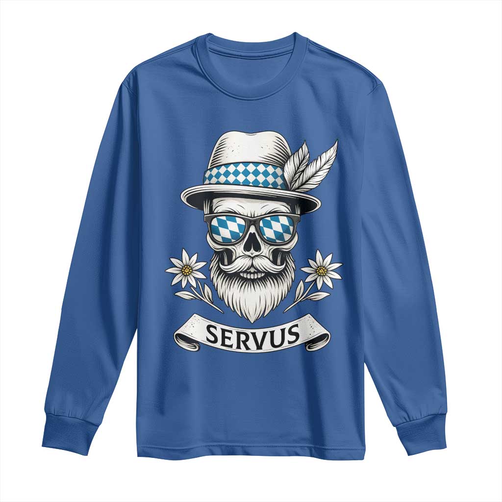 Bavarian Skull Servus Oktoberfest Long Sleeve Shirt Cool Alpine Hat Tyrolean German Tradition Style TS02 Royal Blue Print Your Wear