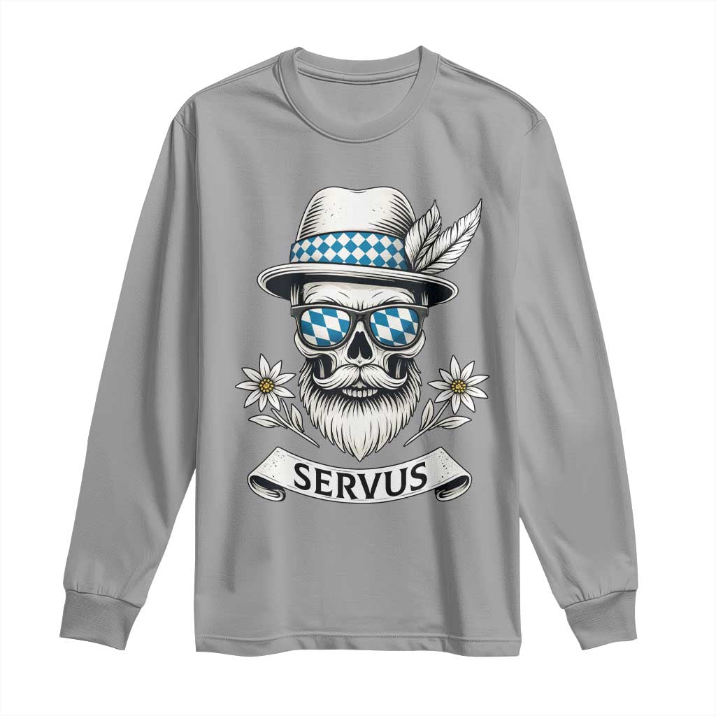 Bavarian Skull Servus Oktoberfest Long Sleeve Shirt Cool Alpine Hat Tyrolean German Tradition Style TS02 Sport Gray Print Your Wear