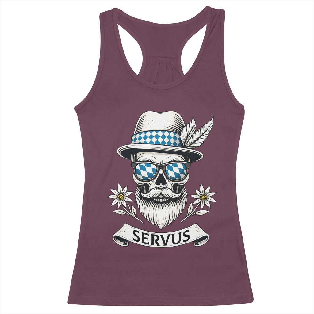 Bavarian Skull Servus Oktoberfest Racerback Tank Top Cool Alpine Hat Tyrolean German Tradition Style TS02 Maroon Print Your Wear
