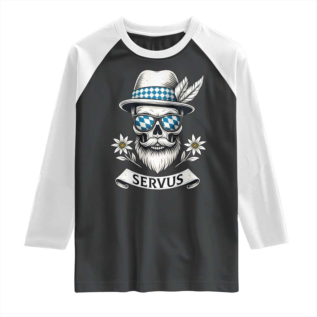 Bavarian Skull Servus Oktoberfest Raglan Shirt Cool Alpine Hat Tyrolean German Tradition Style TS02 Black White Print Your Wear