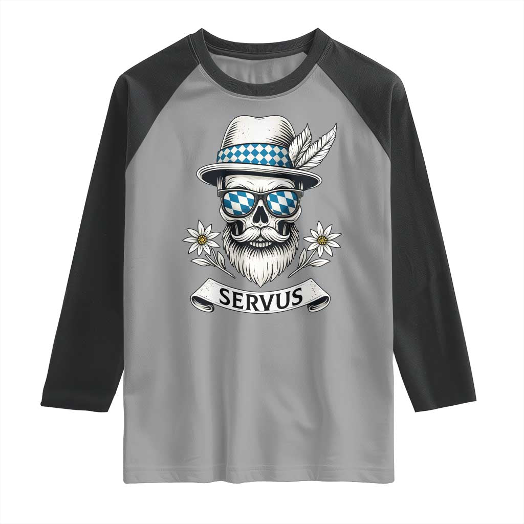 Bavarian Skull Servus Oktoberfest Raglan Shirt Cool Alpine Hat Tyrolean German Tradition Style TS02 Sport Gray Black Print Your Wear