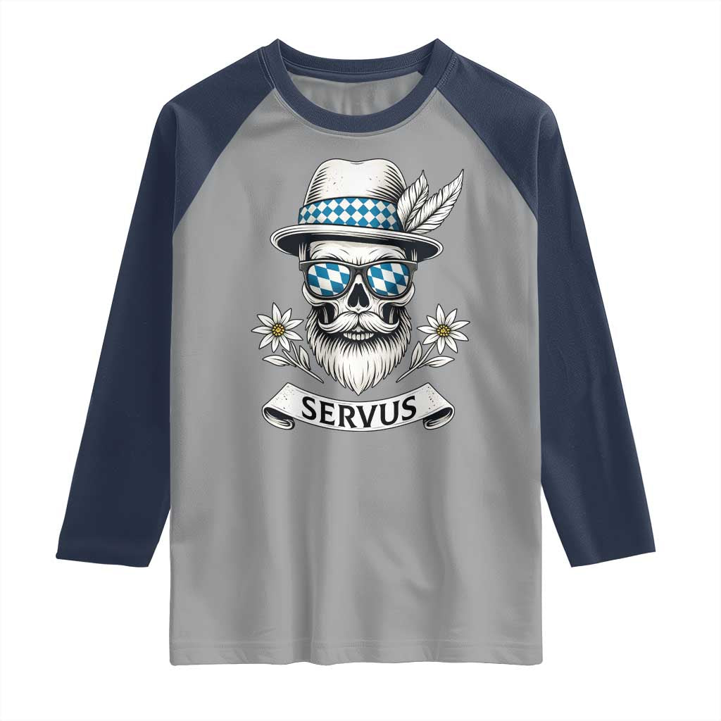 Bavarian Skull Servus Oktoberfest Raglan Shirt Cool Alpine Hat Tyrolean German Tradition Style TS02 Sport Gray Navy Print Your Wear