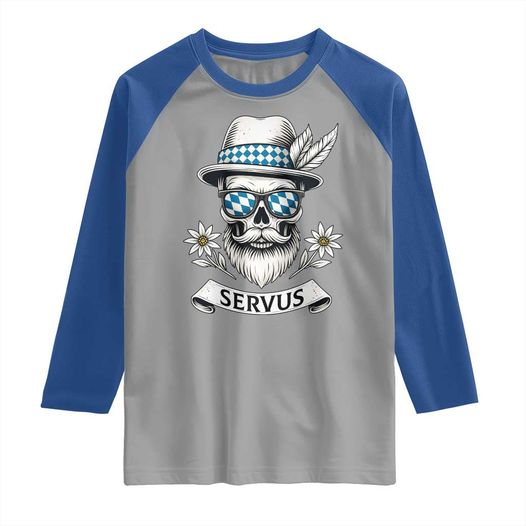 Bavarian Skull Servus Oktoberfest Raglan Shirt Cool Alpine Hat Tyrolean German Tradition Style TS02 Sport Gray Royal Print Your Wear