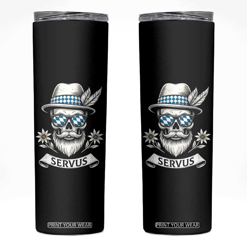 Bavarian Skull Servus Oktoberfest Skinny Tumbler Cool Alpine Hat Tyrolean German Tradition Style TS02 Black Print Your Wear